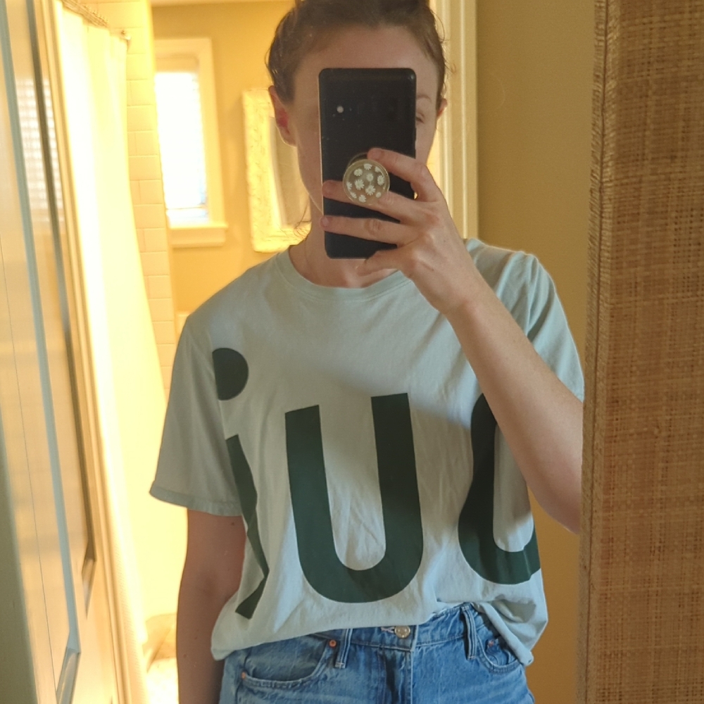 Clare V White Label Tee with Navy Logo